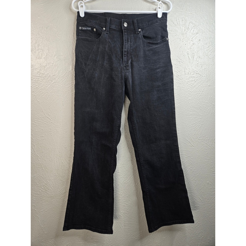 Calvin Klein High Rise Boot Cut Crop Jeans 29x26 Black Faded Denim Y2K Grunge